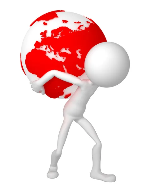 3d man holding earth globe on his shoulders — Stock Photo, Image