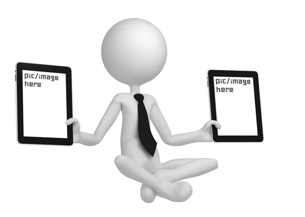 Бизнесмен медитирует с планшетными компьютерами — стоковое фото
