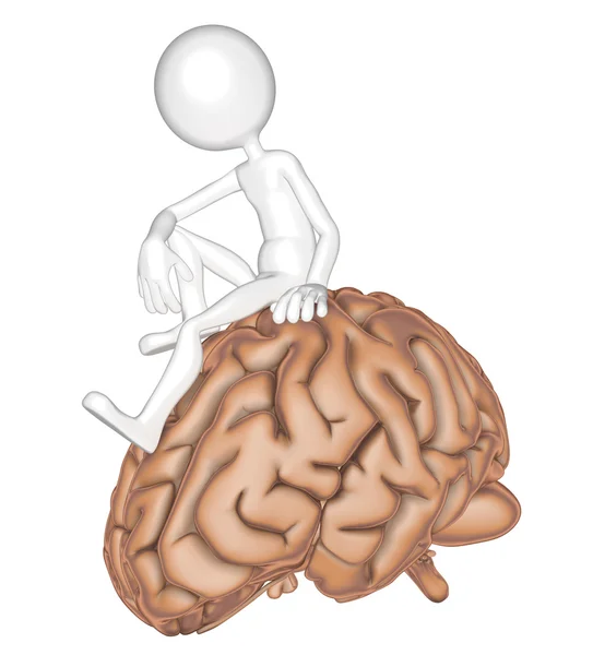 3D person sitter på en hjärna — Stockfoto