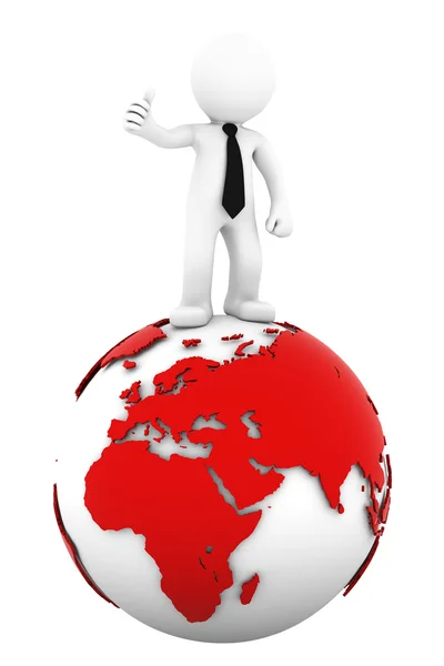 3d Businessman standing on earth globe: European and African side. — Stock Photo, Image