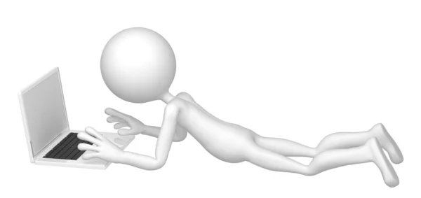 3d character laying with laptop. — Stock Photo, Image