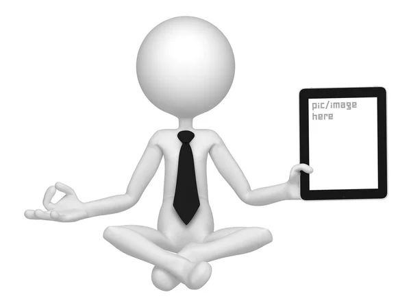 Бизнесмен медитирует с чистым экраном планшетного компьютера — стоковое фото