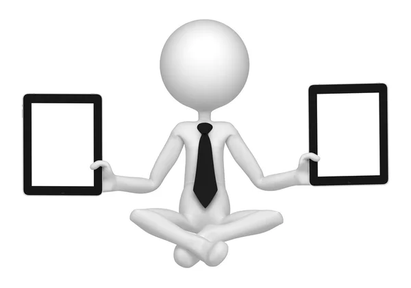 Empresário meditando com dois computadores tablet — Fotografia de Stock