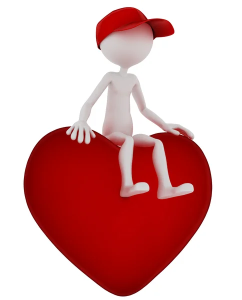 3D человек, сидящий на форме сердца — стоковое фото