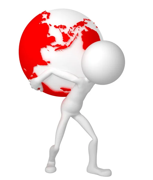 3d man holding earth globe on his shoulders. — Stock Photo, Image