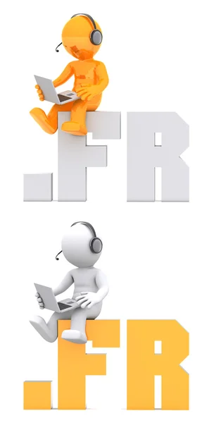 3d character sitting on .FR domain name. — Stock Photo, Image