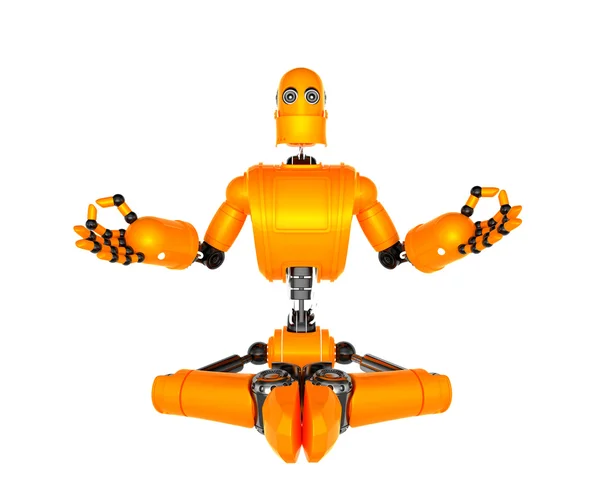 Оранжевый робот в позе медитации — стоковое фото