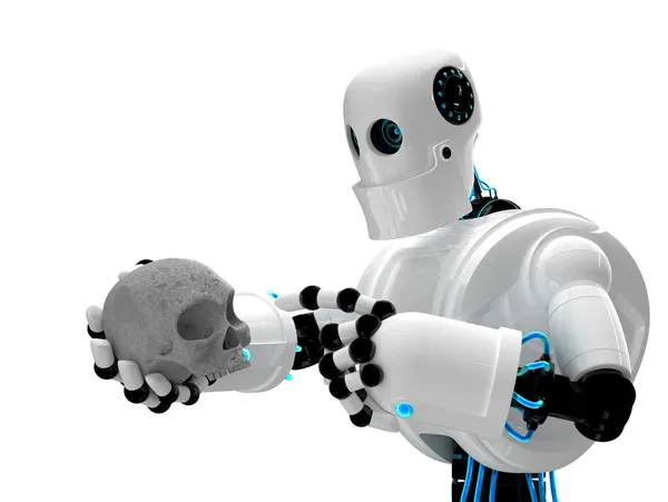 Robot holding human scull — Stock Photo, Image