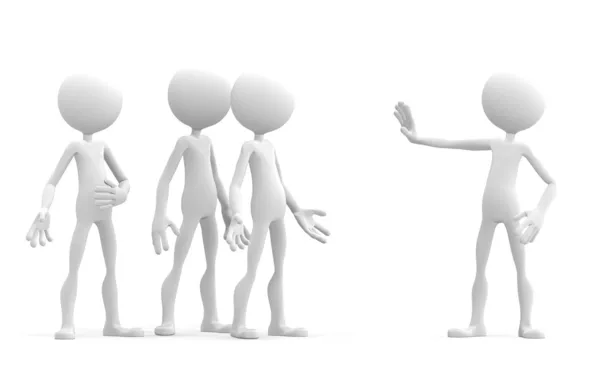 3D-karaktär håller upp handen i en stoppskylt — Stockfoto