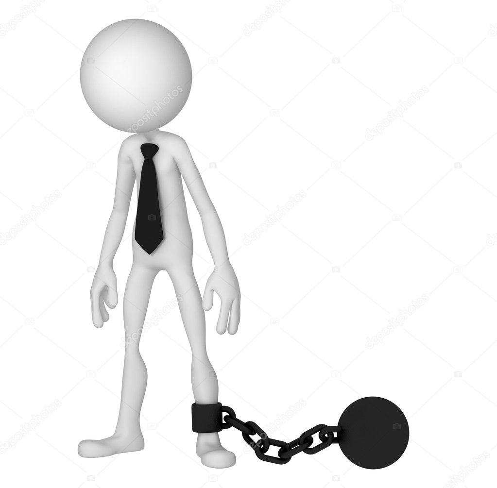 3D Businessman with a chain ball. Business crime concept