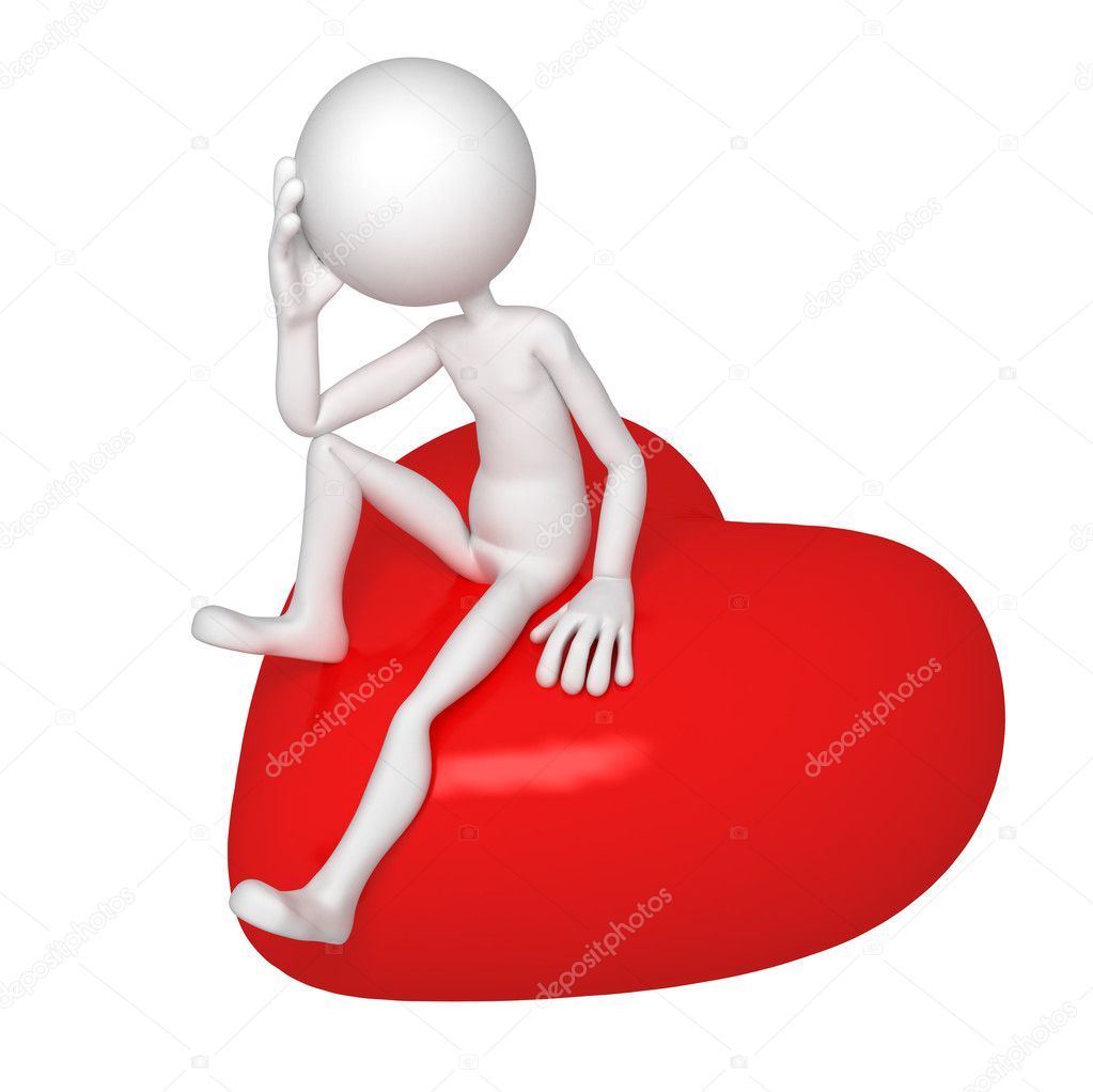 Sad lover sitting on red heart