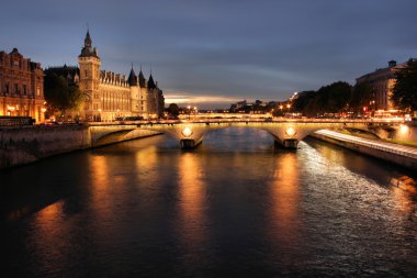 Parisian bridge at night clipart