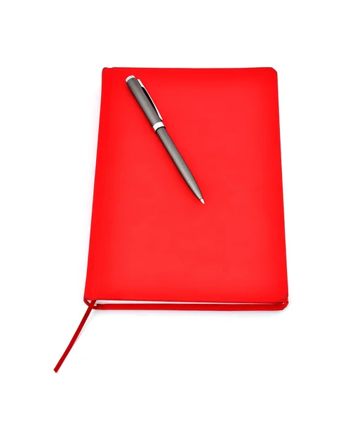 Κόκκινο ημερολόγιο και στυλό — Φωτογραφία Αρχείου