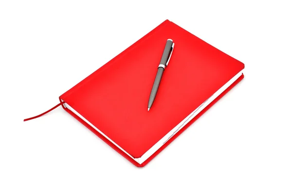 赤い日記やペン — ストック写真