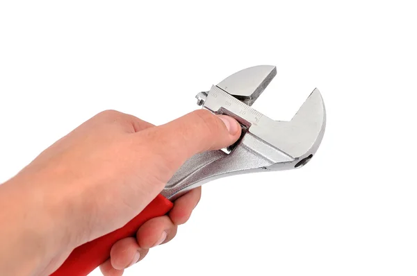 Wrench in his hand — Stock Photo, Image