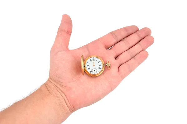 Reloj de oro en la mano — Foto de Stock