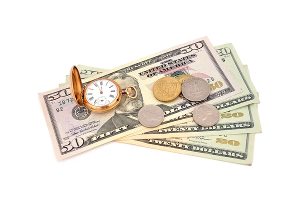 美元和黄金的手表 — 图库照片