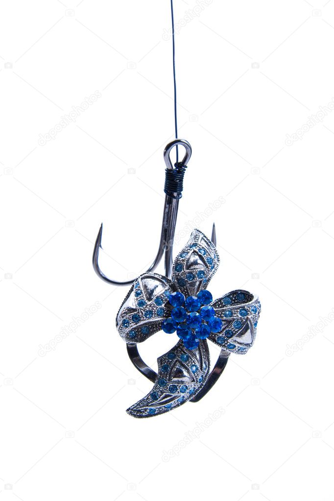 Jewelry hanging on fishing hook