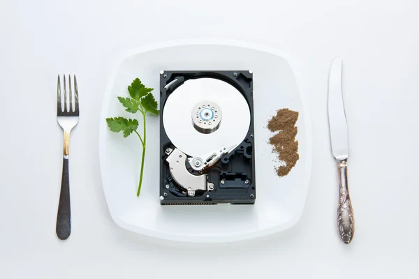 Hard disk on a plate — Stock Photo, Image