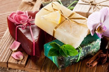 Pieces of natural soap. clipart