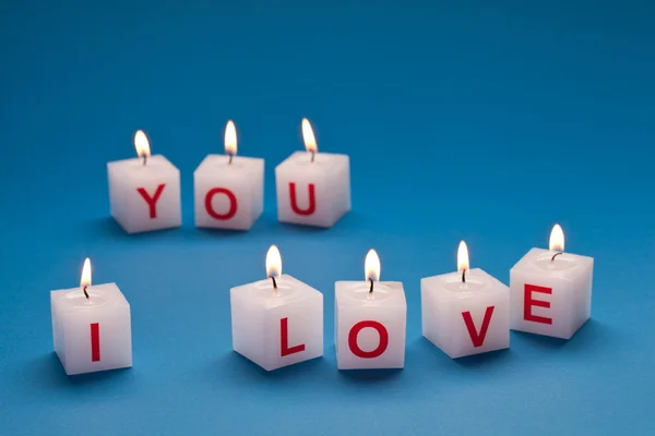 "我爱你"印在蜡烛上. — 图库照片