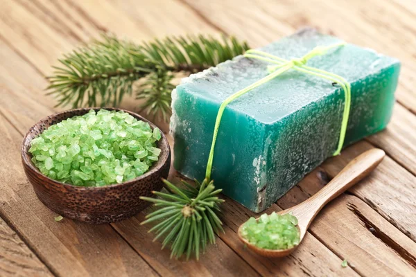 Pine soap with sea-salt. — Stock Photo, Image