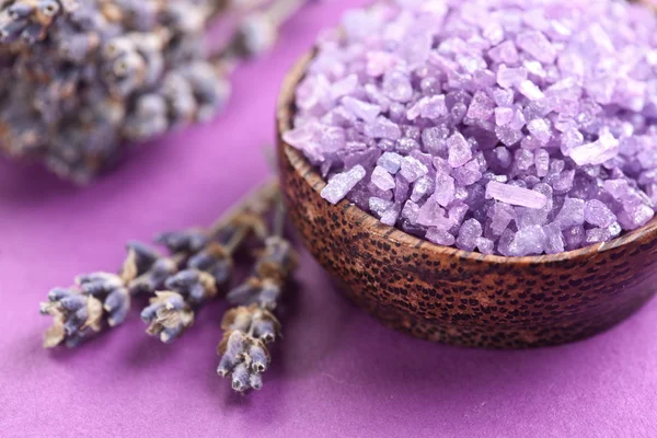 Meersalz und getrockneter Lavendel — Stockfoto