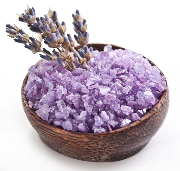 Meersalz und getrockneter Lavendel. — Stockfoto