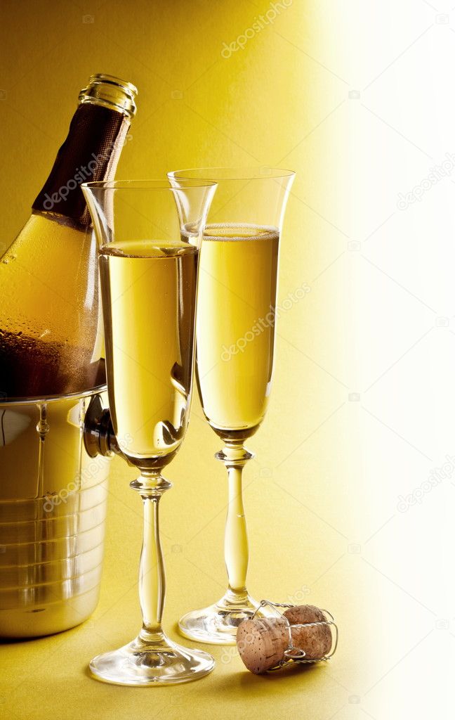 Champagne bottle and glasses Stock Photo by ©Valentyn_Volkov 5964856