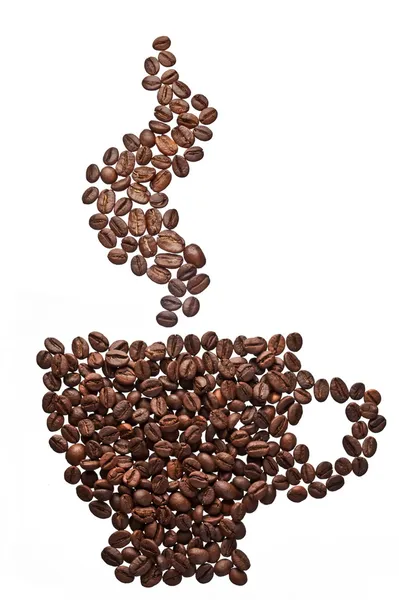 Κόκκους καφέ, με τη μορφή φλιτζάνι καφέ και ατμού. — Φωτογραφία Αρχείου
