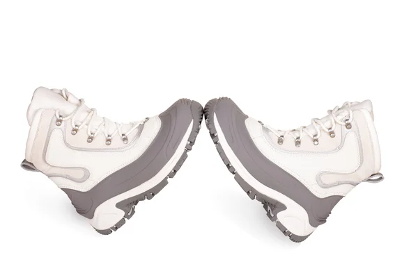 Chaussures de randonnée d'hiver sur fond blanc — Photo