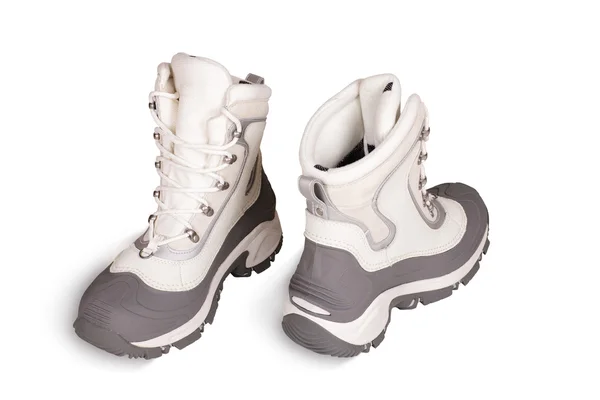 Zapatos de senderismo de invierno sobre fondo blanco — Foto de Stock