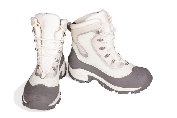 Zapatos de senderismo de invierno sobre fondo blanco — Foto de Stock