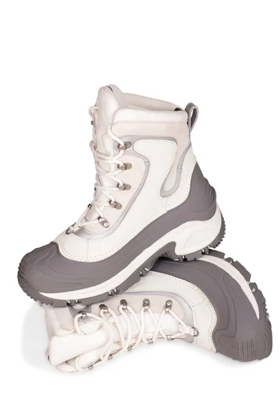 Chaussures de randonnée d'hiver sur fond blanc — Photo