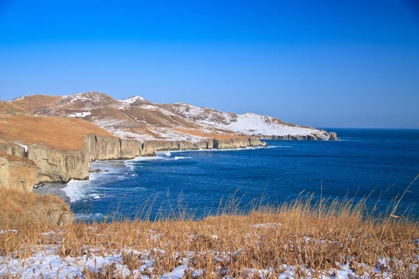 Rotsachtige kust in de winter — Stockfoto