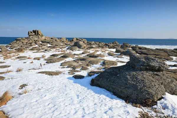Скалистое побережье зимой — стоковое фото