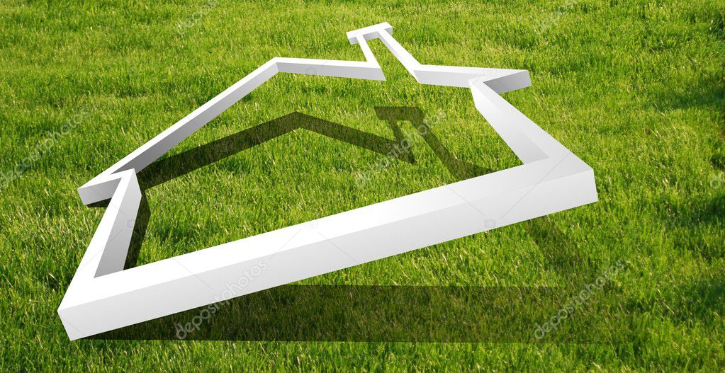 White house outline in the grass for real estate, financial or family themes