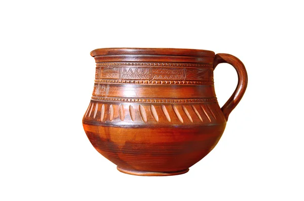 Old decorative ceramic ewer isolated on white background — Stock Photo, Image