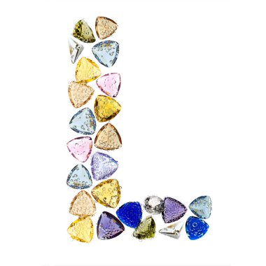 Gemstones alphabet, letter L. Isolated on white background. clipart