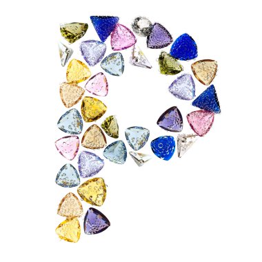 değerli taşlar alfabesi, beyaz zemin üzerine izole harf p..