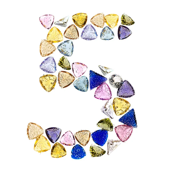 Colección de números de piedras preciosas, figura 5. Aislado sobre fondo blanco — Foto de Stock