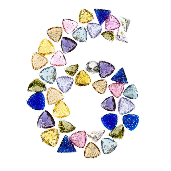 Coleção de números de pedras preciosas, figura 6. Isolado em branco backgr — Fotografia de Stock