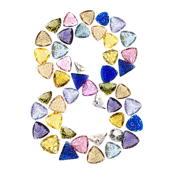 Coleção de números de pedras preciosas, figura 8. Isolado em branco backgr — Fotografia de Stock