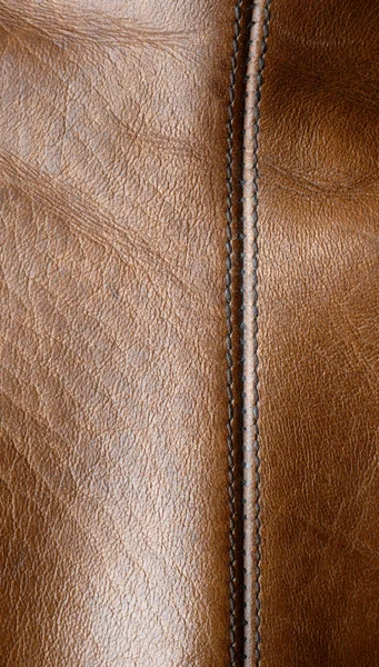 Naht auf dem braunen Leder — Stockfoto