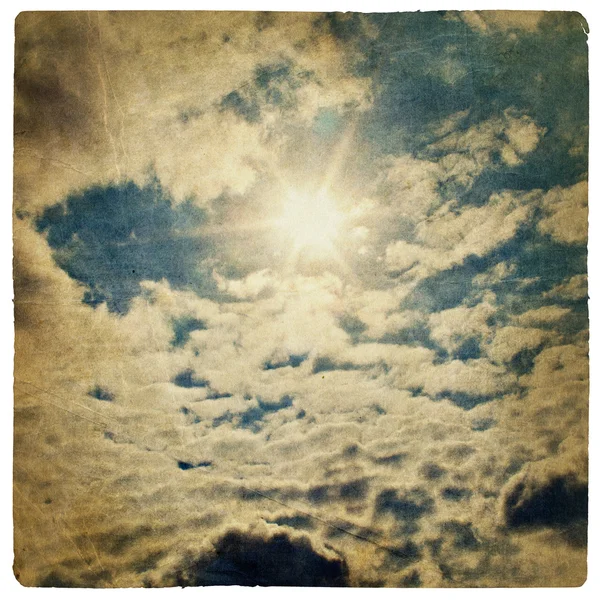 Sun on blue sky, vintage background. — Stock Photo, Image