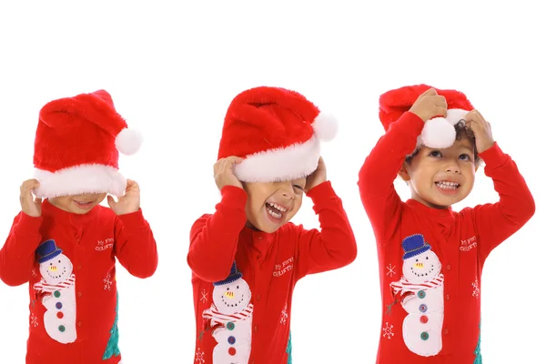 Schot van drie kinderen vrolijk kerstfeest — Stockfoto