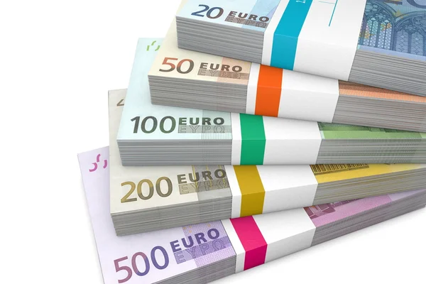 Mucchio di pacchetti di contante in euro — Foto Stock
