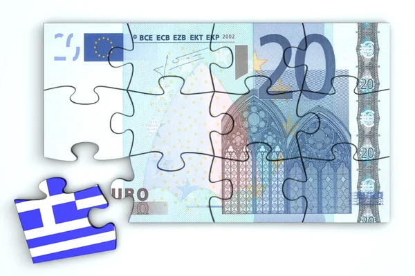 20 Euro Note Puzzle And a Greek Piece — Stock Photo, Image