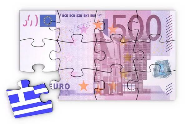 500-Euro-Schein-Puzzle und ein griechisches Stück — Stockfoto