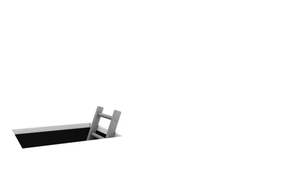 Klimmen uit het gat - grijs ladder - witruimte aan de rechterkant — Stockfoto